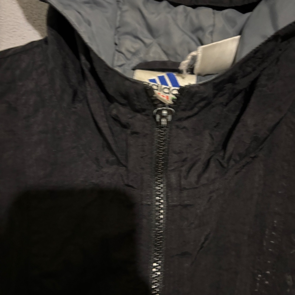 Vintage Adidas Parka Jacket Large Black Gray Embroidered Quilted Nylon Shell - Picture 5 of 9